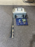 Tackle box, 2 rods & fishing books