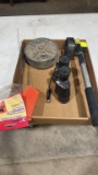 Measure wheel, tie-wire reel,binoculars,flags &
