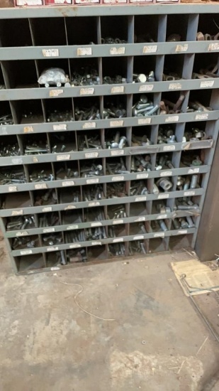Metal bolt bin w/bolts,nuts & washers