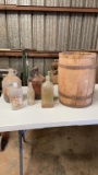 Antique bottles & barrel