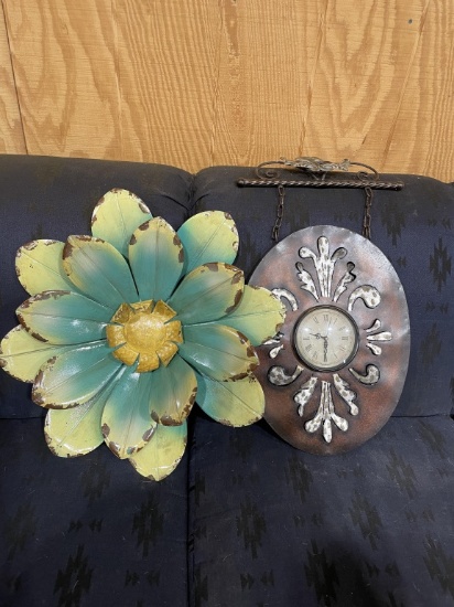 Hanging metal flower & clock