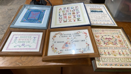 Box of embroidery framed artwork