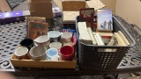 2 boxes of coffee mugs & books