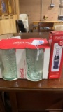 New Set of 4 Coca-Cola can 12oz glasses & bottle