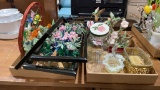 2 boxes of glass flower hangings, hummingbird
