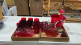2 boxes of red glass