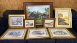 Misc framed artwork -old homes