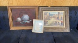 Misc adobe village & clay pot framed artwork