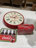 Coca-Cola clock,lunchbox & tin