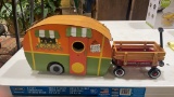Metal camper wall hanging & little wagon