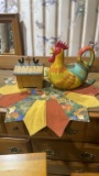 Rooster pitcher,recipe box & placemat