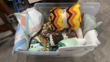 Tub of blankets,tablecloths,tabletoppers,eyelet