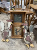 Rooster clock & wooden wall hangings