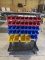 Black metal rolling racks w/plastic bins
