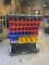 Black metal rolling rack w/plastic bins
