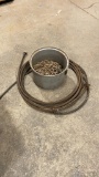 Bucket of chain, nails & roll of cable