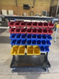 Black metal rolling racks w/plastic bins