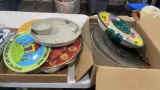 2 boxes of serving platters, chip & dip trays