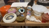 2 boxes of misc decorative boxes, candy dish,