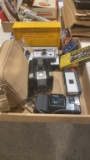 Box of vintage misc cameras & flash bulbs