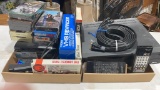 2 boxes of VHS player, VHS tapes, VHS rewinder &