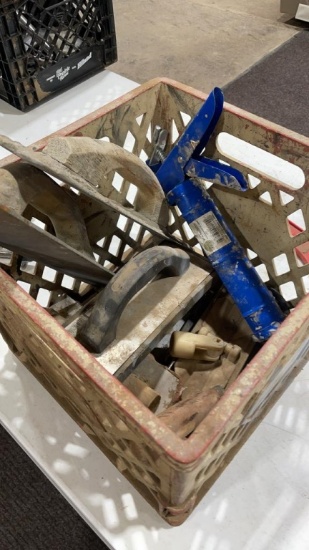 Box of cement tools & caulk gun