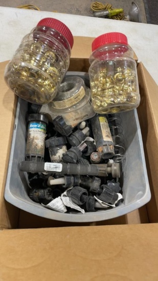 Box of sprinkler parts & tarp eyelets