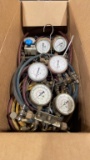 Box of misc AC gauges & hoses