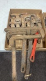 Box of pipe wrenches & jaws
