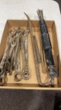 Box of combo wrenches, scaler & pry bars