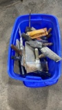 Tub of sheetrock hawks, knives & trowels
