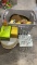Tub of fruit bowls & fruit,2 can openers, pepper