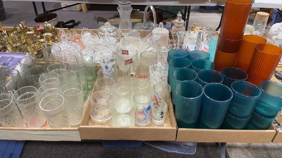 3 boxes of glass & plastic drink ware