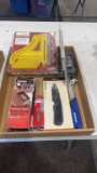 Box of Kobalt 24V battery,feather board,knife &