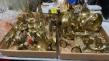2 boxes of brass candleholders & Knick knacks