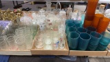3 boxes of glass & plastic drink ware