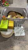 Tub of fruit bowls & fruit,2 can openers, pepper