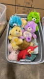 Tub of stuffed Care Bears, Teletubby & other
