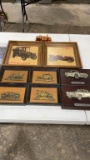 Box of antique/vintage car plaques & wall decor