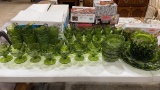 56 pcs of green depression glass, bowls, saucers