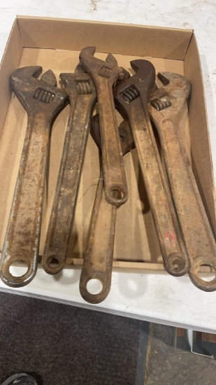 Box of assorted adjustable wrenches
