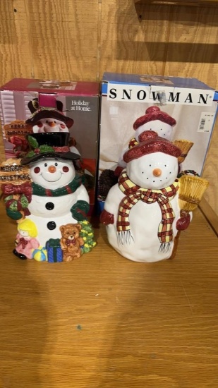 Lot of 2 Snowmen cookie jars