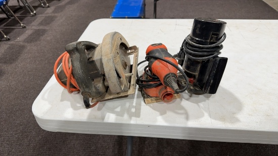 Circular saw, palm sander & router