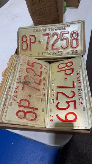Box of 1974 farm truck license plates