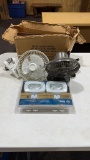 Box of metal ceiling tiles,, halogen lights & 2