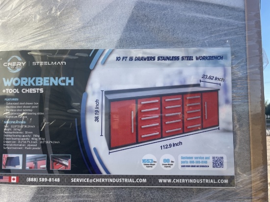 Steelman 10' Red Work Bench 15 drawers 2 cabinets