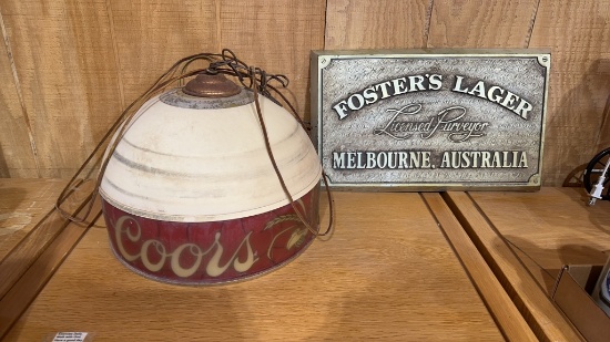Coors light fixture & Foster’s Lager sign