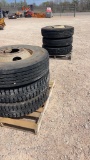 Lot of 6 11R22.5 truck tires and rims