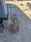 2 wheel cart w/hose reel, gas can, hand saw,