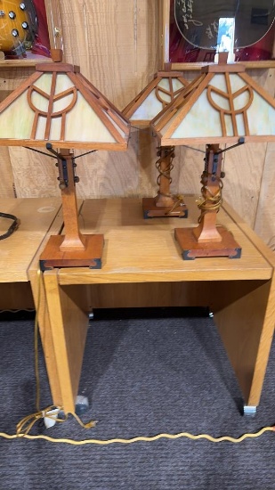 3 wooden lamps